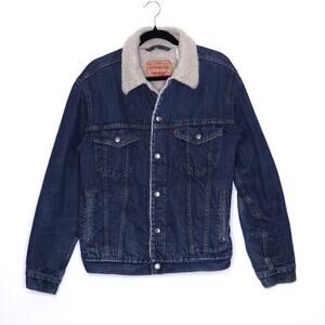 LEVI'S Sherpa Lined Trucker Jacket Denim Dark Wash Classic Casual Women's M